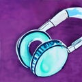 A watercolor illustration of a pair of headphones