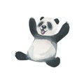 Watercolor illustration panda bear cheerful sitting rejoicing. Cartoon characters for children's and fairy-tale