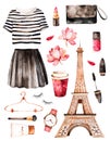 Watercolor illustration Paris style. Royalty Free Stock Photo