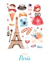 Watercolor illustration Paris style. Royalty Free Stock Photo