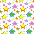 Pattern multicolored doodle stars watercolor Royalty Free Stock Photo