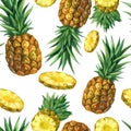 Watercolor illustration, pattern. Pineapples on a white background.