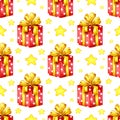 Watercolor gift and stars pattern Royalty Free Stock Photo