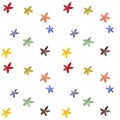 Watercolor illustration of a pattern of simple multicolored flowers on a white background. Royalty Free Stock Photo
