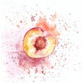 watercolor illustration of a peach splashed with vibrant colors