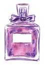 Watercolor illustration of a perfume bottle in purple color