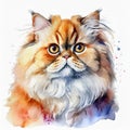 Watercolor illustration of Persian cat isolated on white