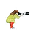 watercolor illustration of photographer woman. World Photography Day.