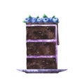 Watercolor illustration of a piece of chocolate cake