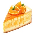 a piece of orange cheesecake, citrus cake, fruit homemade cakes, isolated on a white background