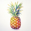 Colorful Watercolor Pineapple Illustration On White Background