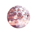 Watercolor illustration of pink full moon with sparkles, isolated on white background. Royalty Free Stock Photo