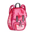 Watercolor illustration of pink school backpack Royalty Free Stock Photo