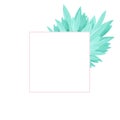 Watercolor illustration with pink square frame with emerald green leaves on a white background Royalty Free Stock Photo