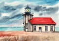Watercolor illustration of Point Cabrillo Lighthouse Royalty Free Stock Photo