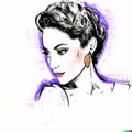 A Blotched Watercolor Vector of a Portrait of a Woman with Short Dark Hair