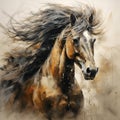 watercolor illustration of a proud horse. color, paints, picture, ranch, art, strong, speed, ride, gelding, recreation