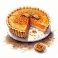 Watercolor Illustration Of Pumpkin Chiffon Pie With Oatmeal And Pecan Crust Royalty Free Stock Photo