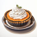 Watercolor Illustration Of Pumpkin Chiffon Pie With Oreo Crust