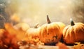 Watercolor illustration with pumpkins in autumn. Halloween time. AI generated