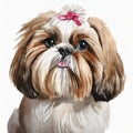 Watercolor illustration of pure breed Shih Tzu dog. Hand drawn pet. Canine companion