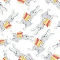 Watercolor illustration of a rabbit with a party pattern, ideas for decorating packages, printing on dough, on clothes, on shirts.