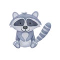 Watercolor illustration raccoon. Cute baby raccoon sitting isolated on white