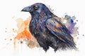 Watercolor illustration, raven from the family of corvids. isolated on white background. Generative AI Royalty Free Stock Photo