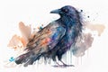 Watercolor illustration, raven from the family of corvids. isolated on white background. Generative AI Royalty Free Stock Photo