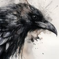 Watercolor illustration of a raven. Hand-drawn watercolor illustration.