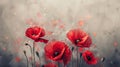 Watercolor illustration of red poppies in the field. Washi Kozo paper. Royalty Free Stock Photo