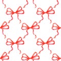 Watercolor illustration of red ribbons pattern. Seamless repeating holiday bow print Royalty Free Stock Photo