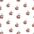 Watercolor illustration of a red tram pattern