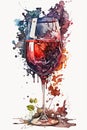Watercolor illustration. Red wine in a glass and clusters of red grapes, vector illustration. Royalty Free Stock Photo