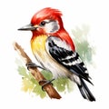 Watercolor Illustration Of Redfaced Woodpecker In Fall Royalty Free Stock Photo