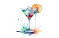 watercolor illustration of refreshing fruit cocktail. alcohol drink in glass with orange slice, ice Royalty Free Stock Photo