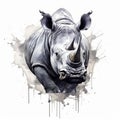 Minimalistic Whimsical Clipart Drawings Of Rhino With Explosive Wildlife Splashes