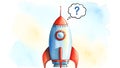 Rocket Question Mark Watercolor, Startup Concept, Innovation Royalty Free Stock Photo