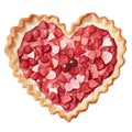 illustration, romantic desserts and sweets, berry biscuits in the shape of a heart, valentines day, top view