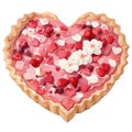 illustration, romantic desserts and sweets, heart-shaped berry biscuits decorated with flowers, valentines day