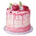 illustration, romantic desserts and sweets, valentines day, wedding cake decorated with hearts, berries and flowers