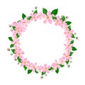 watercolor illustration round flower frame. floral wreath of pink flowers . cute illustration for spring and easter card Royalty Free Stock Photo