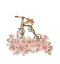 Watercolor illustration of rusty element with roses. An old rusty enamel element. Royalty Free Stock Photo