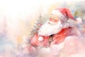 Watercolor illustration of Santa Claus on Christmas background. Generative AI. Royalty Free Stock Photo