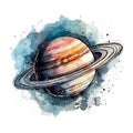 Watercolor illustration of Saturn planet of solar system Royalty Free Stock Photo