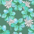 Abstract watercolor green flowers on a background of graphic colors Royalty Free Stock Photo