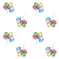 watercolor illustration. The seamless pattern with balloons of different colors is perfect for a child. on white background. Royalty Free Stock Photo