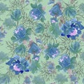 Watercolor illustration seamless pattern bright peonies on a blue background,contour of flowers,for wallpaper or fabric and furnit