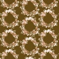 Watercolor illustration seamless pattern lovely retro wreath of delicate flowers on a dark background,for wallpaper,fabric or f