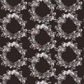 Watercolor illustration seamless pattern lovely retro wreath of delicate flowers on a dark background,for wallpaper,fabric or f